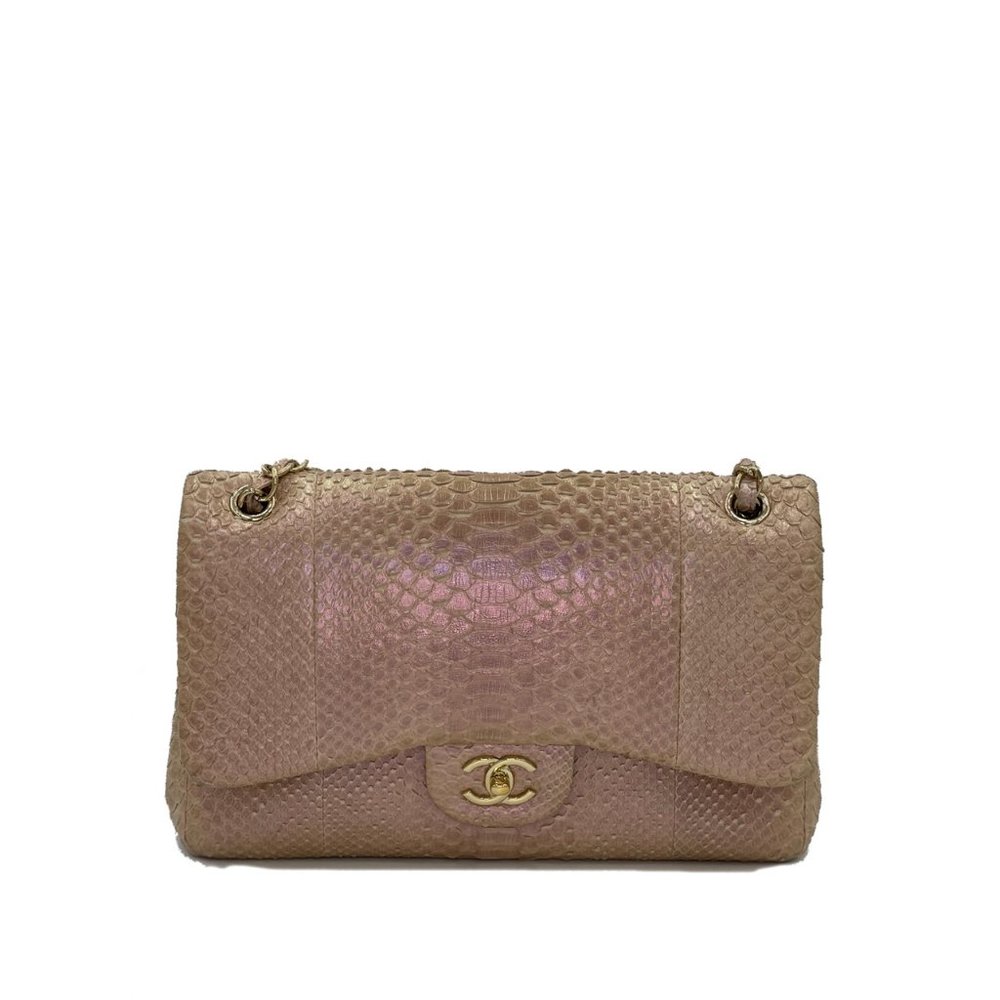Chanel Jumbo Double Flap Python Iridescent Shoulde